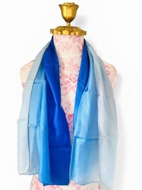 Blue Ombre Silk Feel Scarf Sheer Lightweight Coastal Wrap